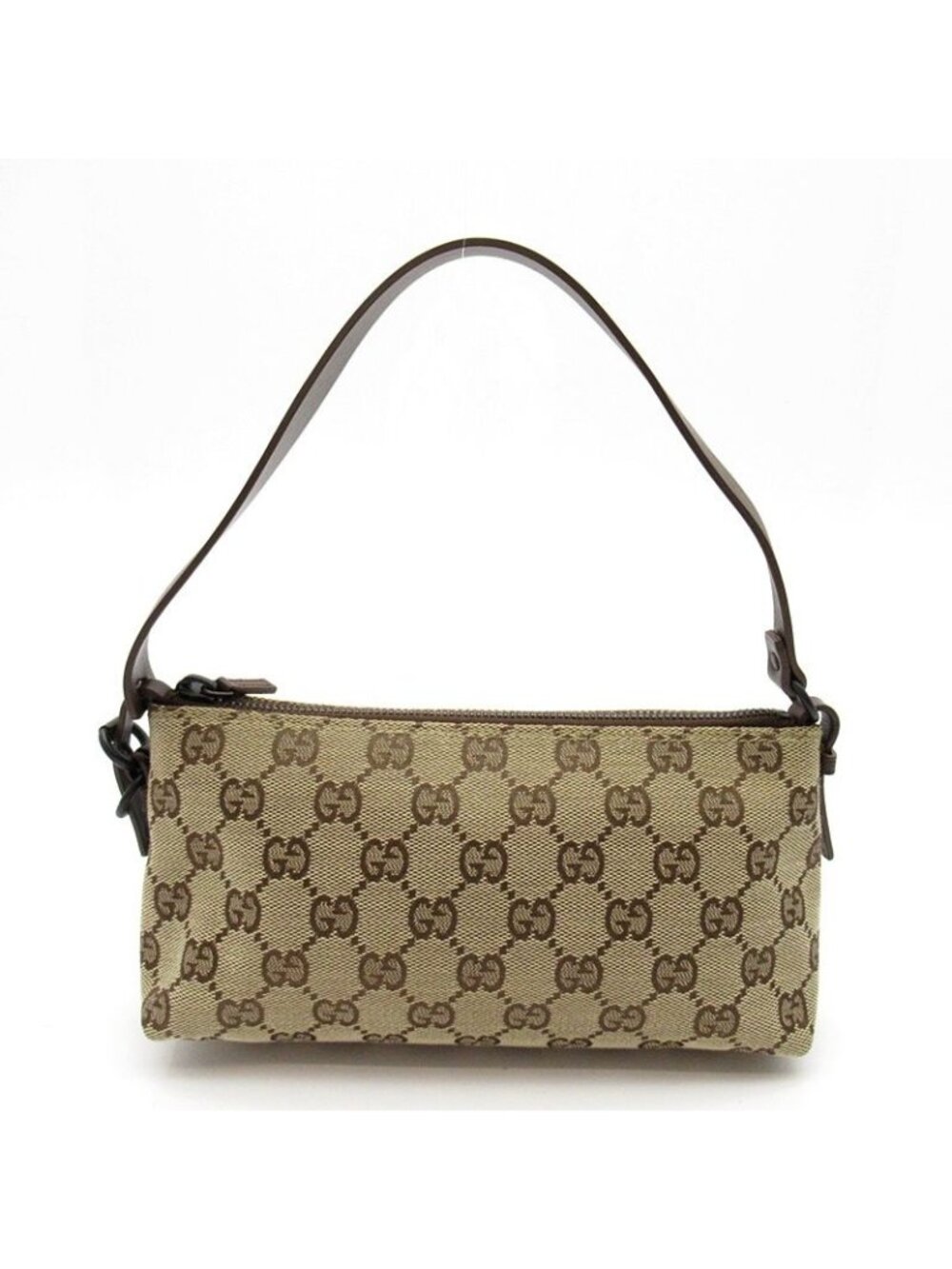 Gucci Pouch GG Canvas Leather Handbag Brown